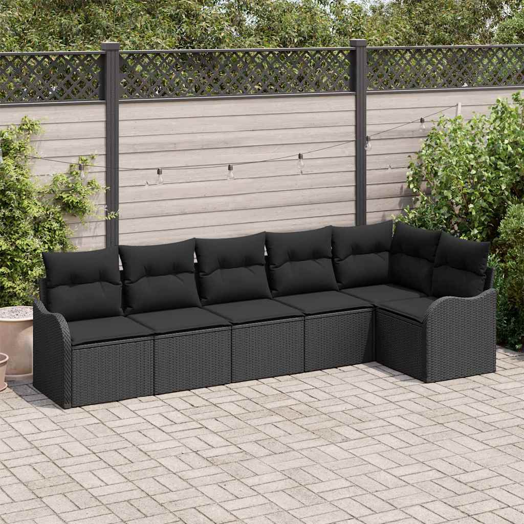 Gartensofa-set 6 stk. Schwarz Poly-Rattan