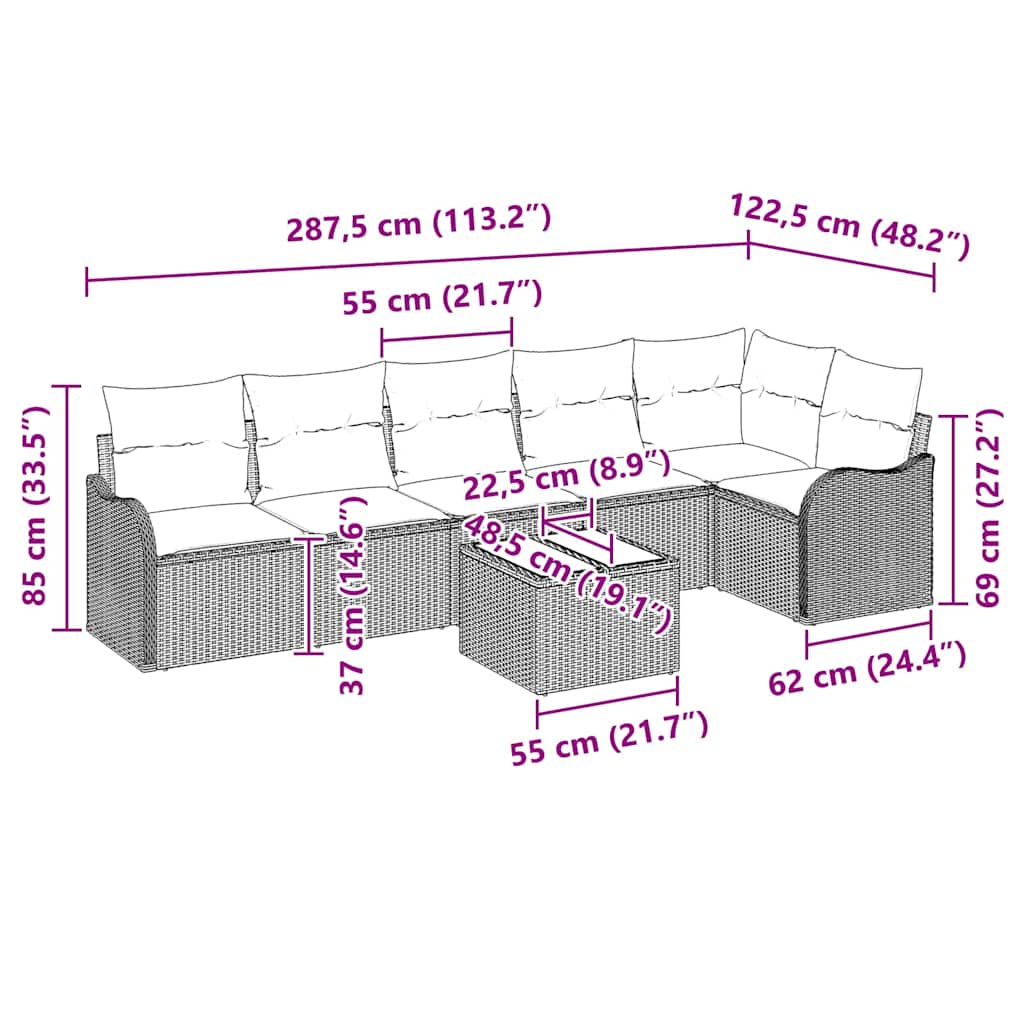 Gartensofa-set 7 stk. Braun Poly-Rattan