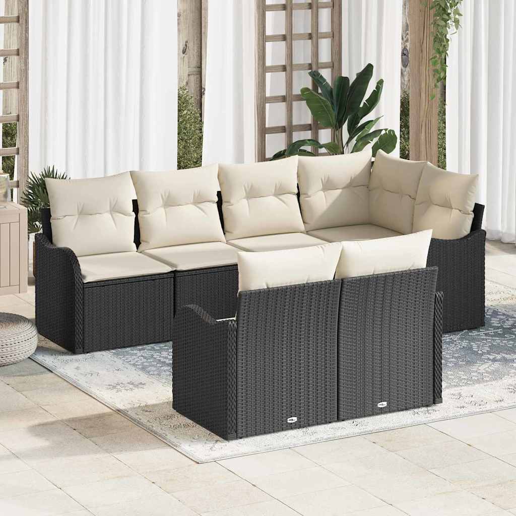 Garten-Sofa-Set 7 stk. Schwarz Poly Rattan