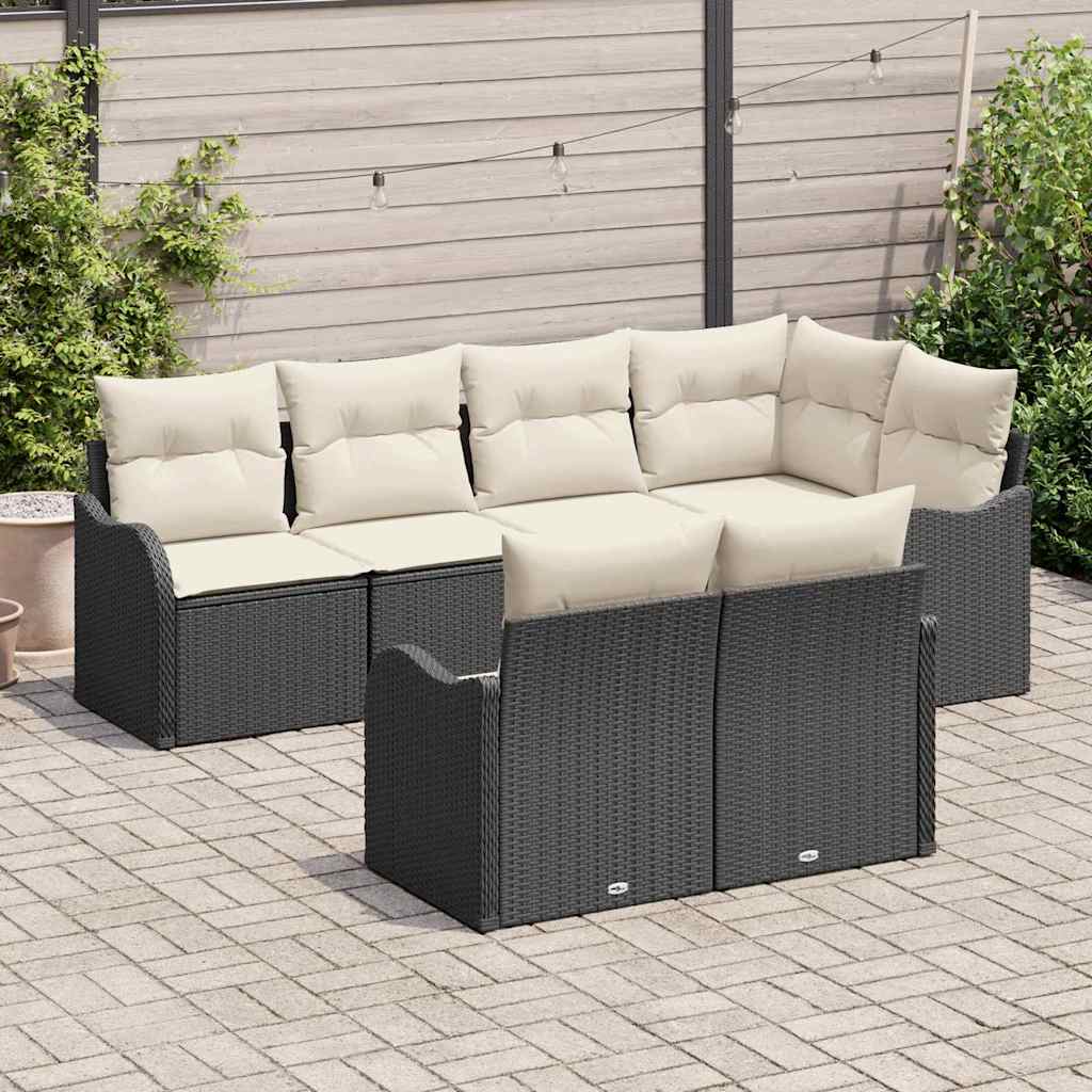 Garten-Sofa-Set 7 stk. Schwarz Poly Rattan