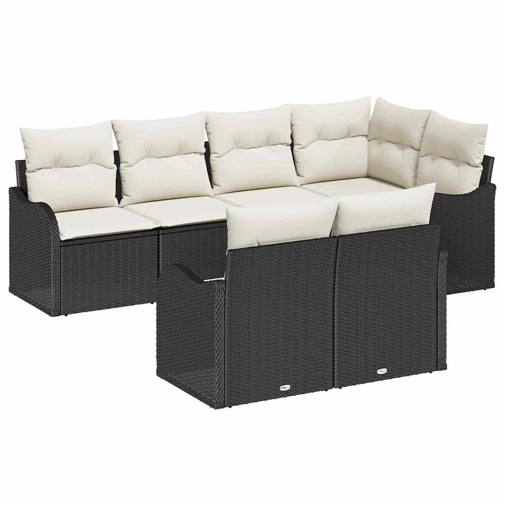Garten-Sofa-Set 7 stk. Schwarz Poly Rattan