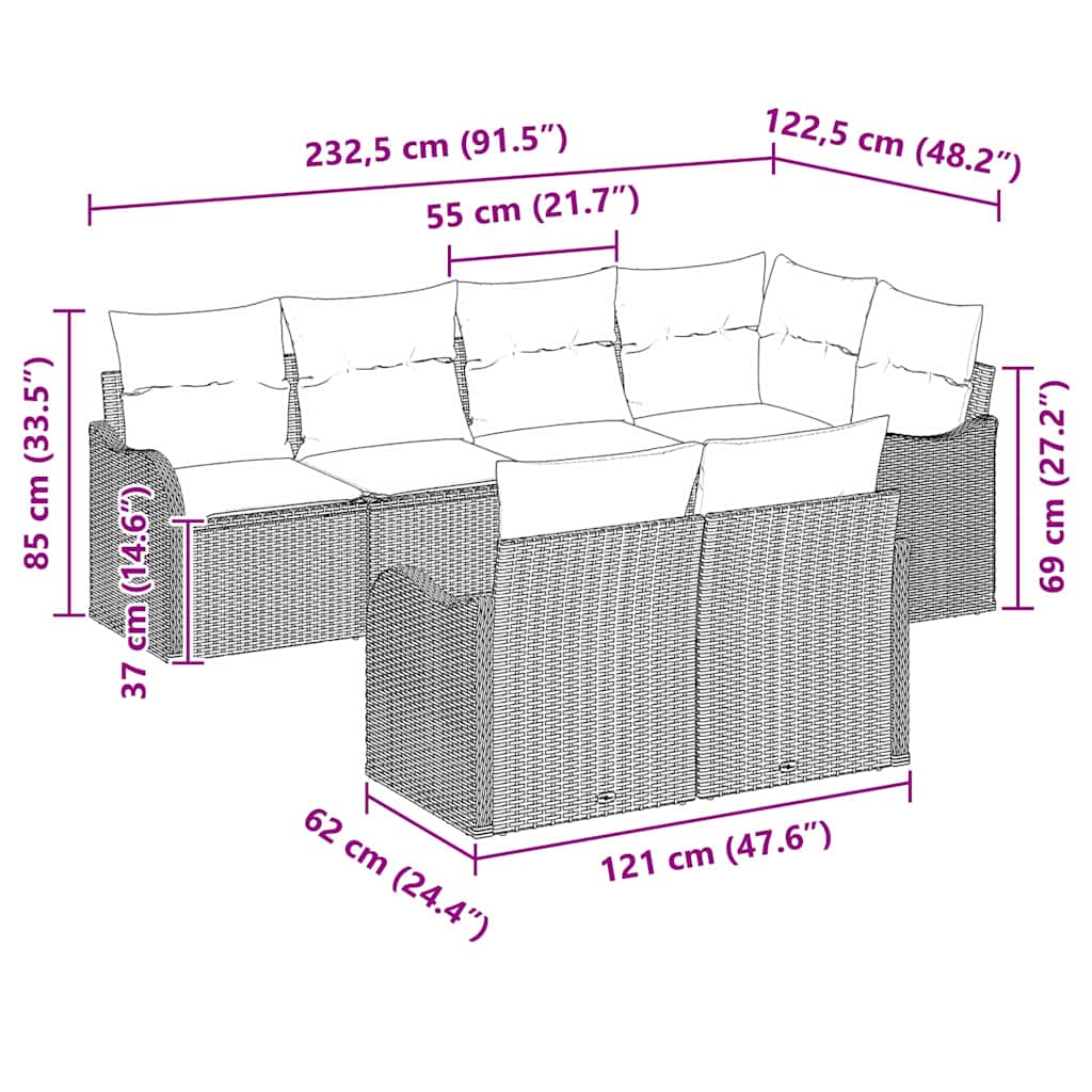 Garten-Sofa-Set 7 stk. Schwarz Poly Rattan