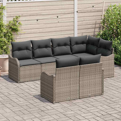 Garten-Sofa-Set 7 stk. Grau Poly Rattan