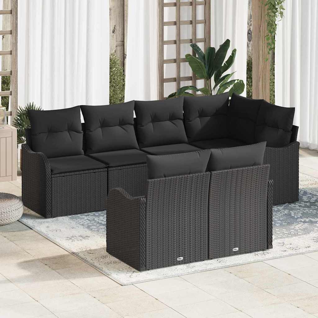 Garten-Sofa-Set 7 stk. Schwarz Poly Rattan