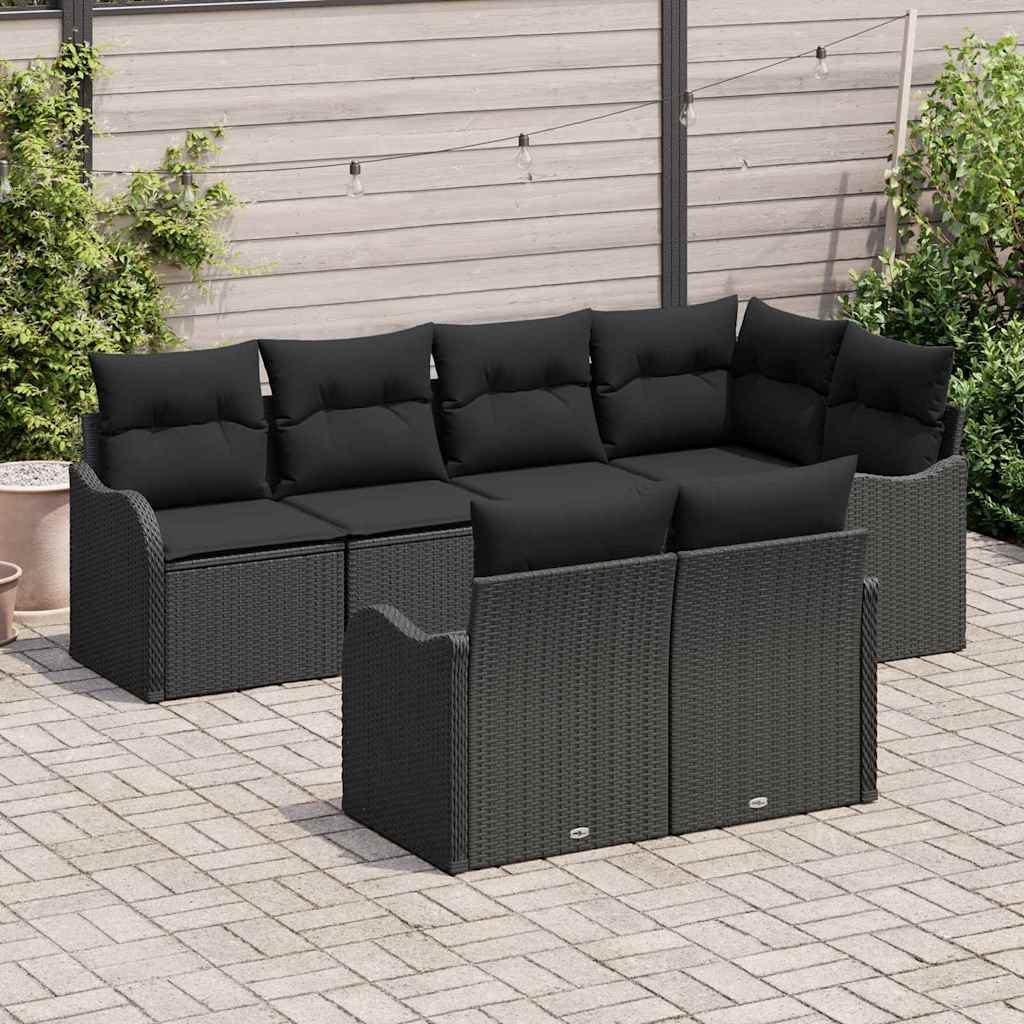 Garten-Sofa-Set 7 stk. Schwarz Poly Rattan