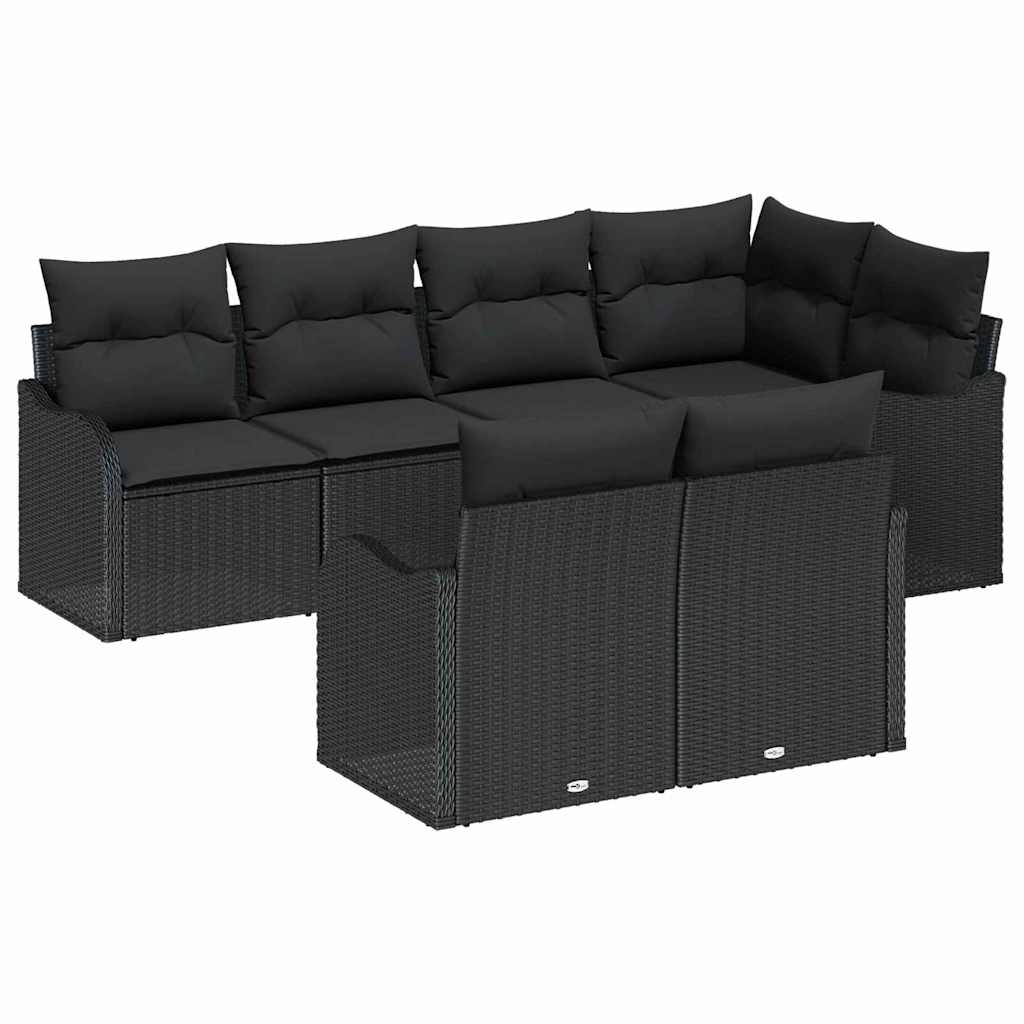 Garten-Sofa-Set 7 stk. Schwarz Poly Rattan