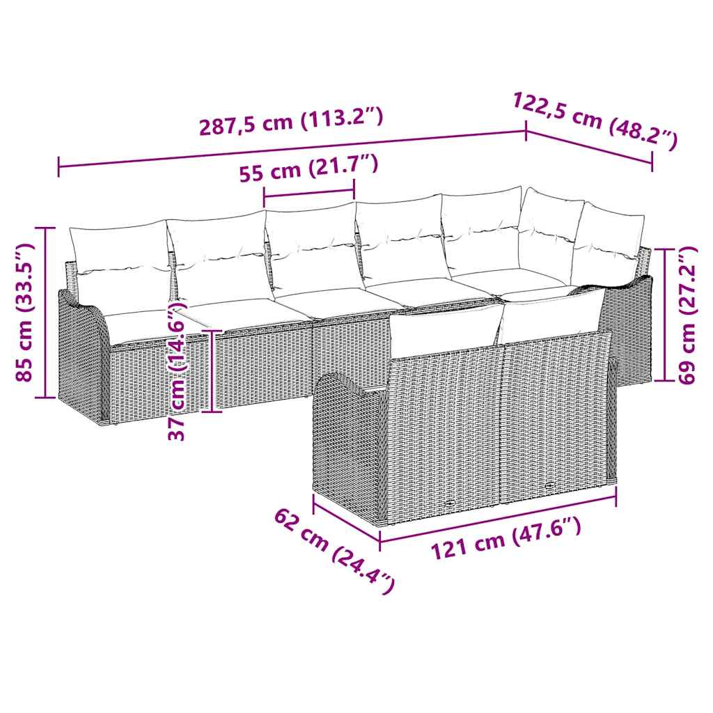 Gartensofa-set 8 stk. Schwarz Poly-Rattan