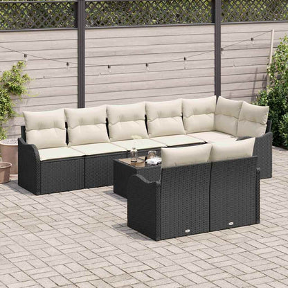 Gartensofa-set 9 stk. Schwarz und Weiß Poly-Rattan