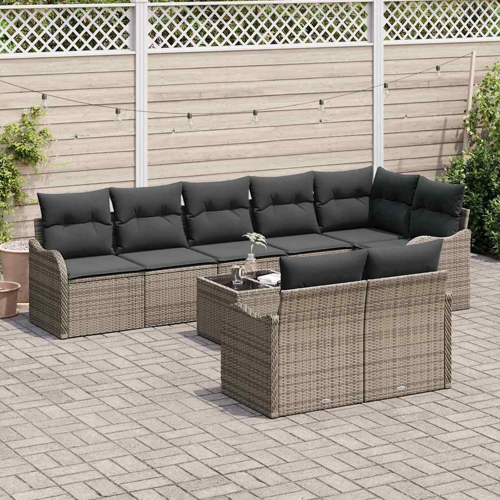 Gartensofa-set 9 stk. Grau Poly-Rattan