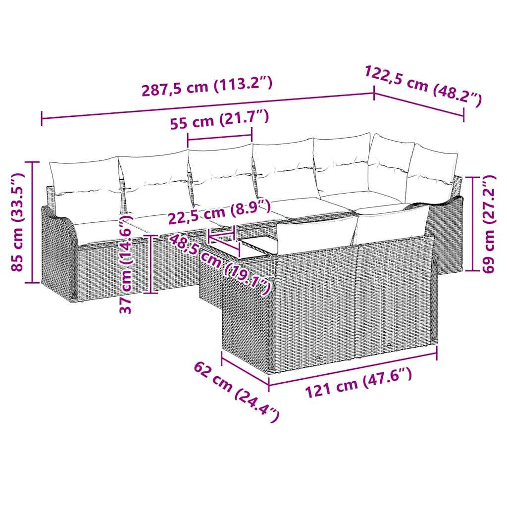 Gartensofa-set 9 stk. Grau Poly-Rattan