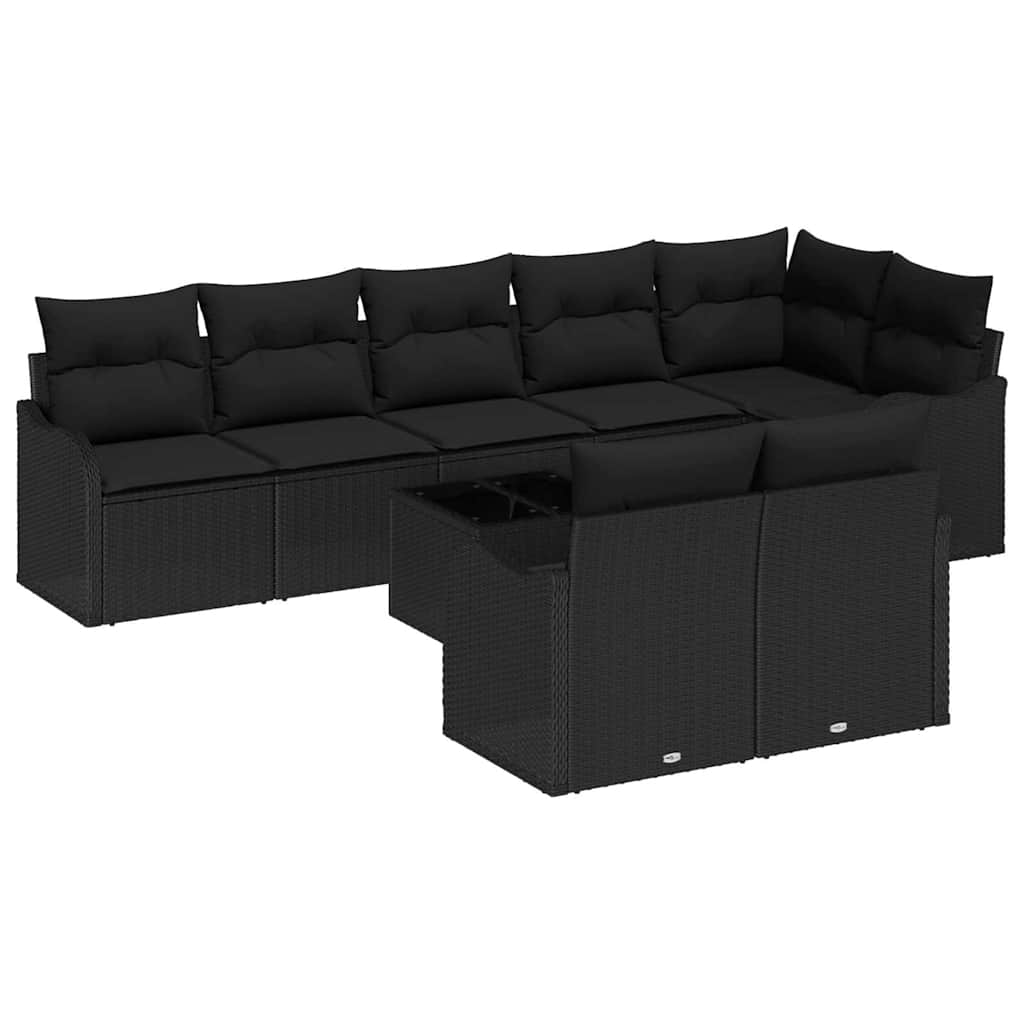 Gartensofa-set 9 stk. Schwarz Poly-Rattan