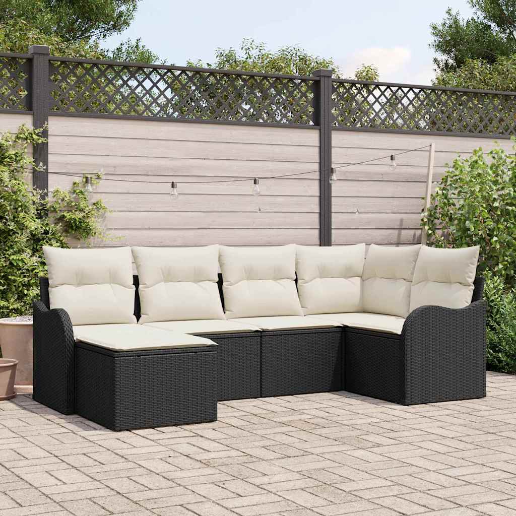 Gartensofa-set 6 stk. Schwarz und Weiß Poly-Rattan