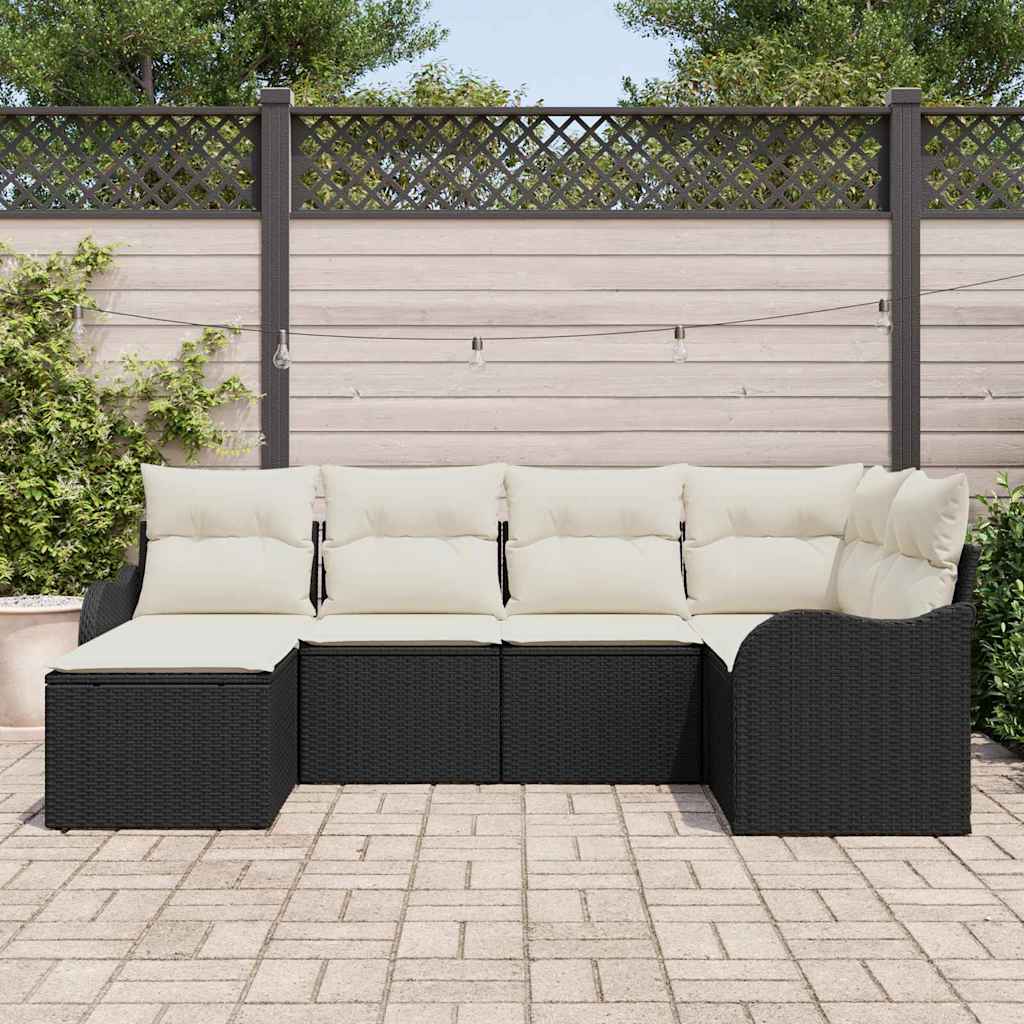 Gartensofa-set 6 stk. Schwarz und Weiß Poly-Rattan