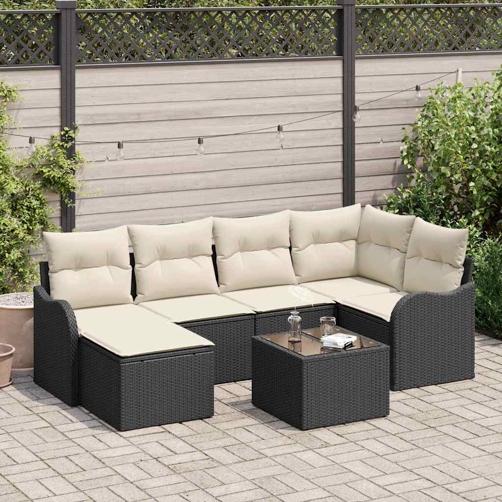 Gartensofa-set 7 stk. Schwarz und Weiß Poly-Rattan