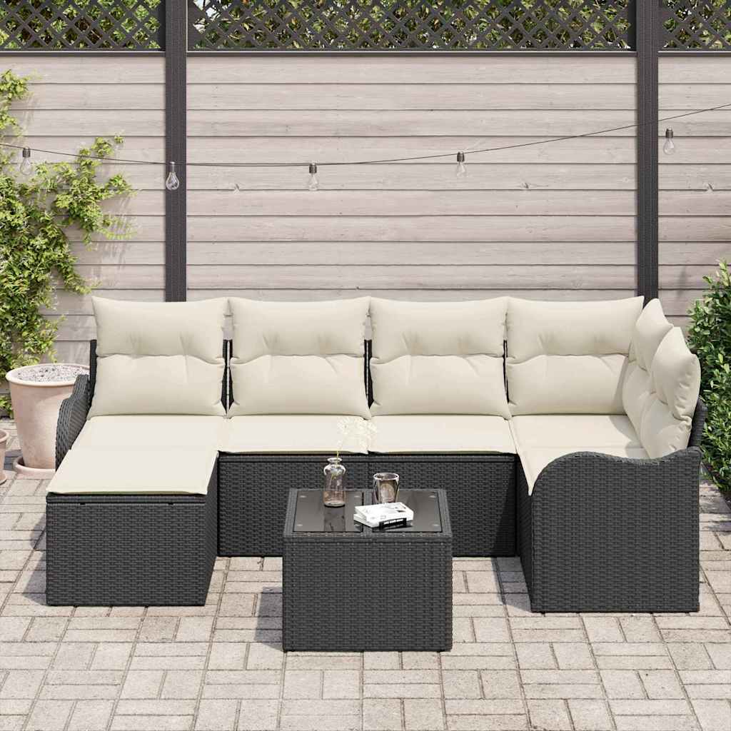 Gartensofa-set 7 stk. Schwarz und Weiß Poly-Rattan
