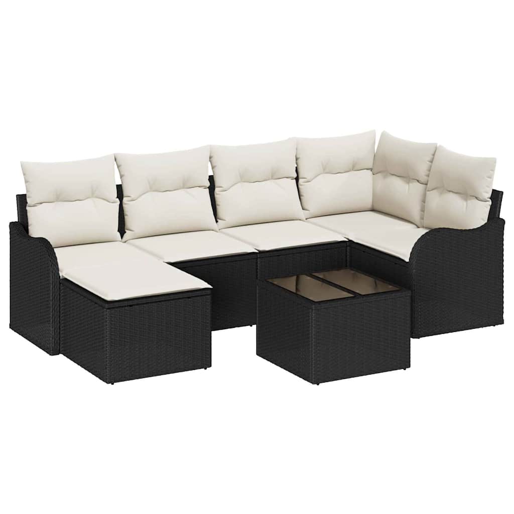 Gartensofa-set 7 stk. Schwarz und Weiß Poly-Rattan