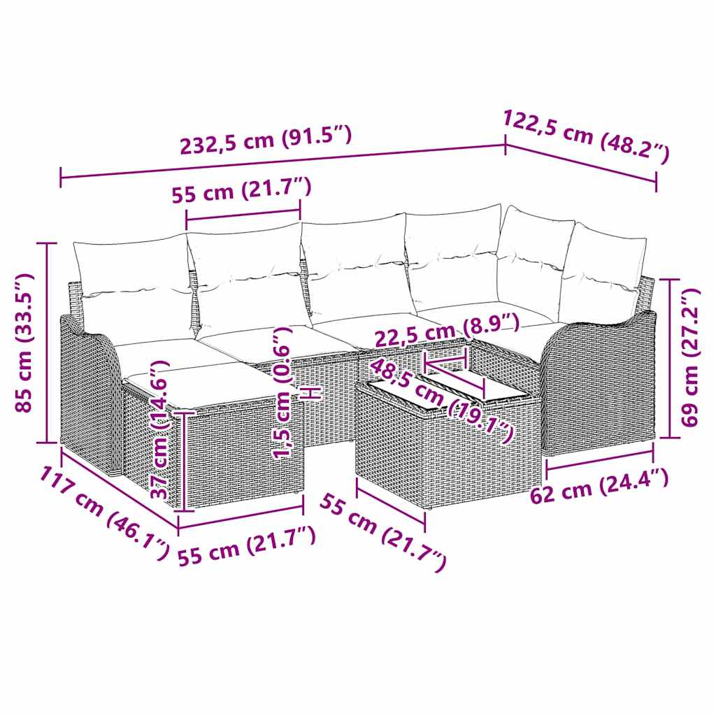 Gartensofa-set 7 stk. Schwarz und Weiß Poly-Rattan