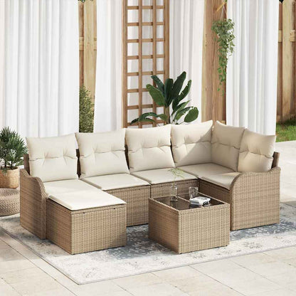 Gartensofa-set 7 stk. Beige und Weiß Poly-Rattan
