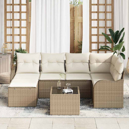 Gartensofa-set 7 stk. Beige und Weiß Poly-Rattan