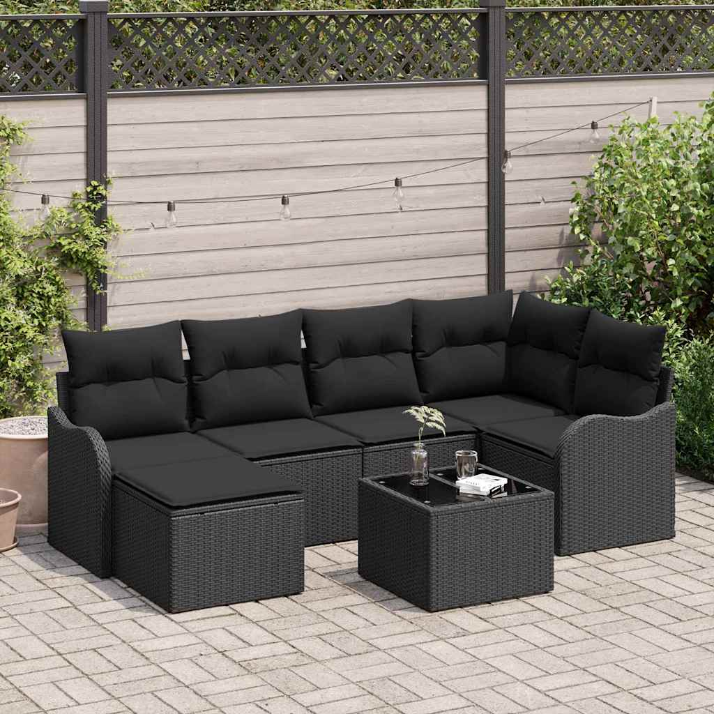 Gartensofa-set 7 stk. Schwarz Poly-Rattan