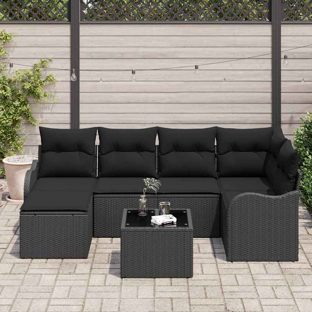 Gartensofa-set 7 stk. Schwarz Poly-Rattan