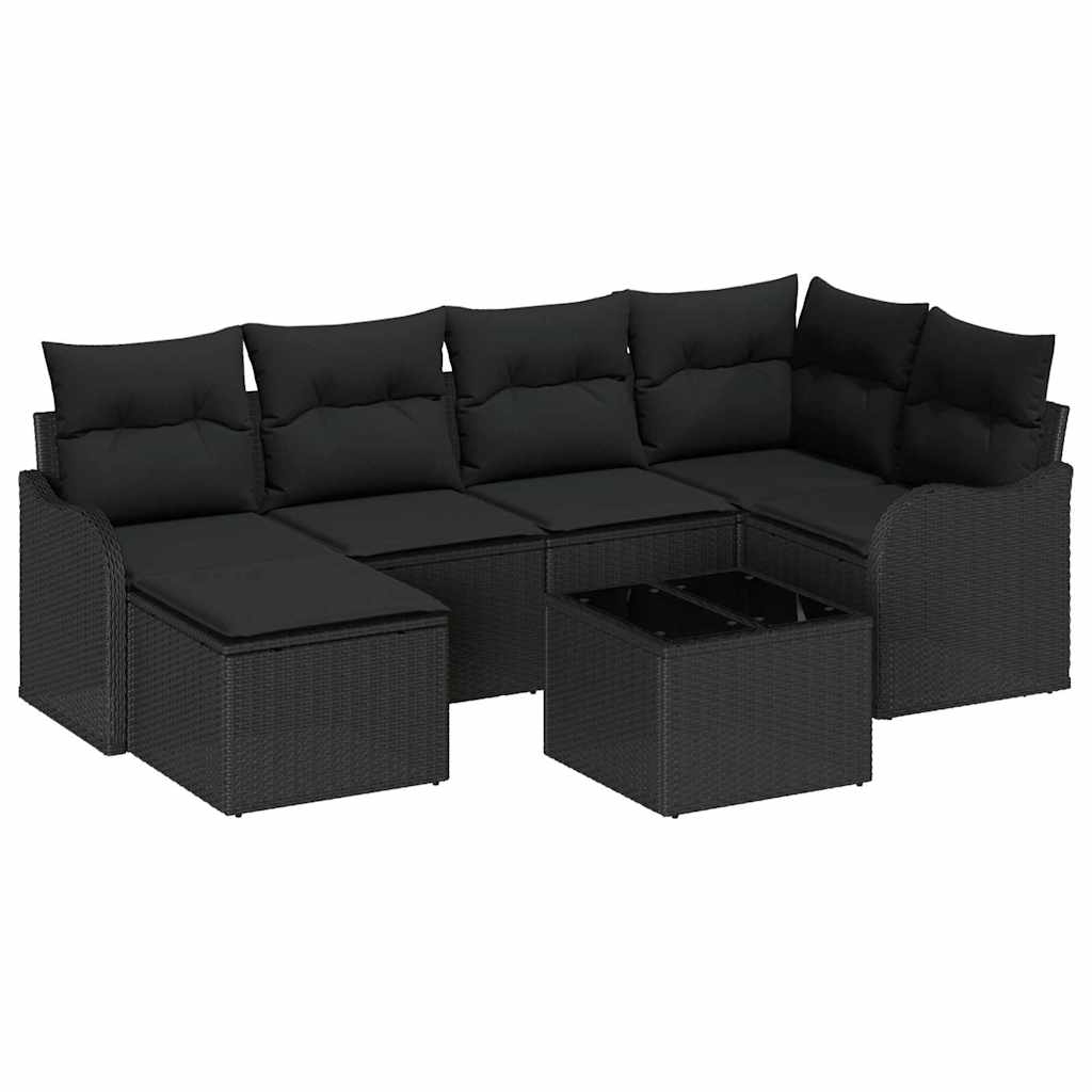 Gartensofa-set 7 stk. Schwarz Poly-Rattan