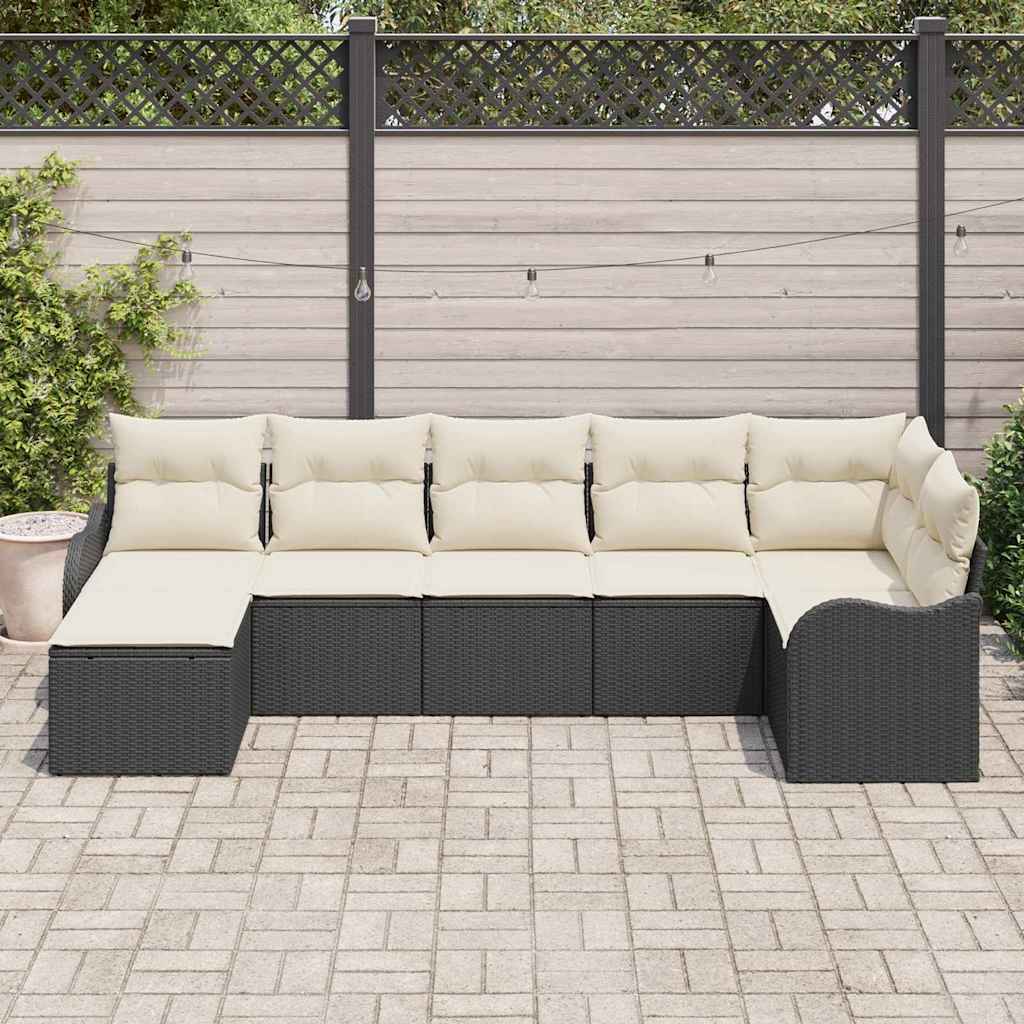 Gartensofa-set 7 stk. Schwarz und Weiß Poly-Rattan
