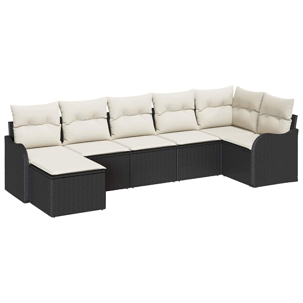 Gartensofa-set 7 stk. Schwarz und Weiß Poly-Rattan