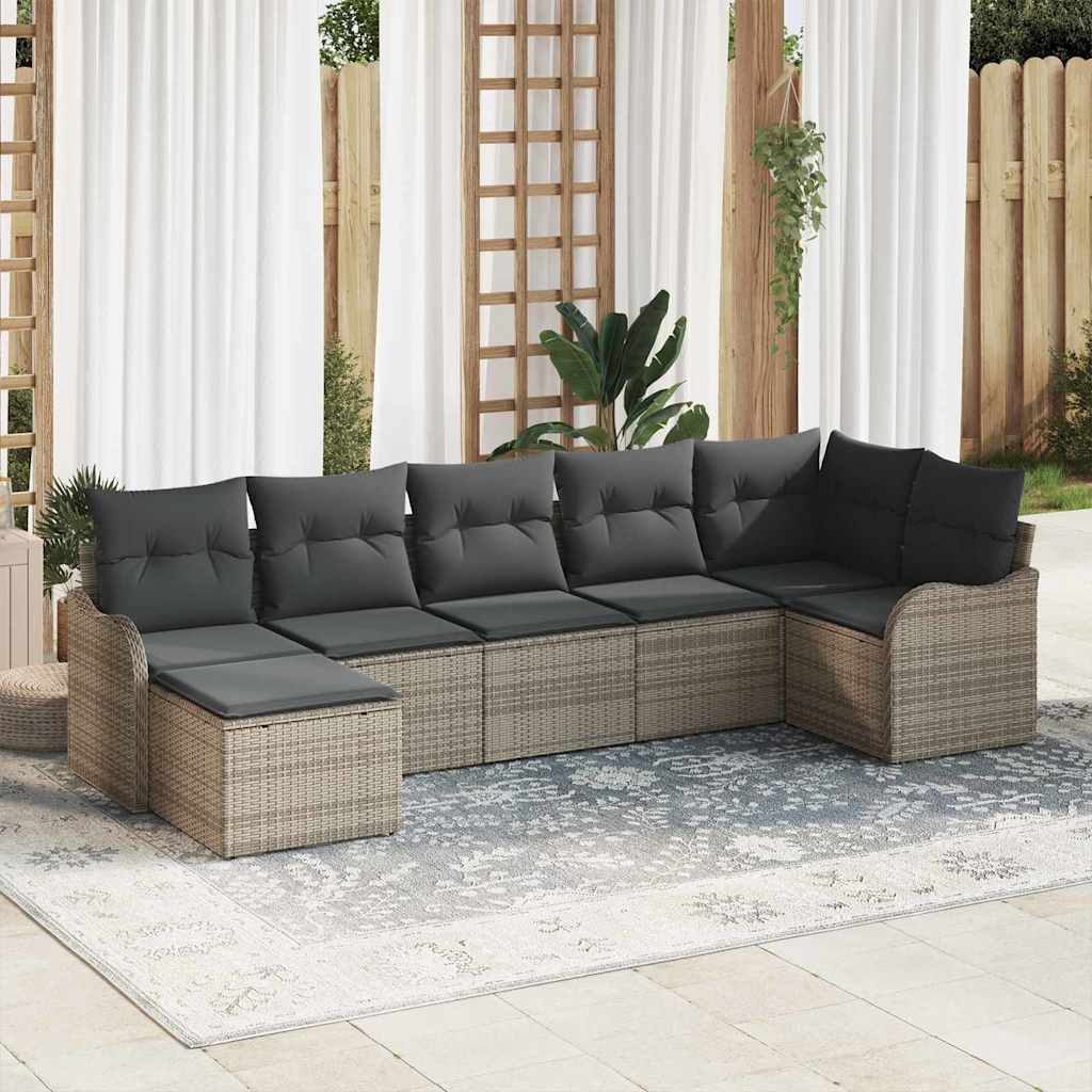 Gartensofa-set 7 stk. Grau Poly-Rattan
