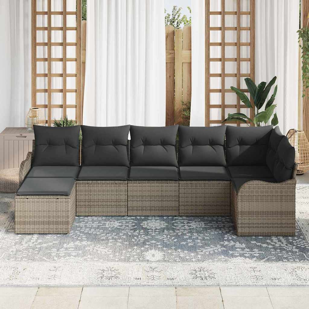 Gartensofa-set 7 stk. Grau Poly-Rattan
