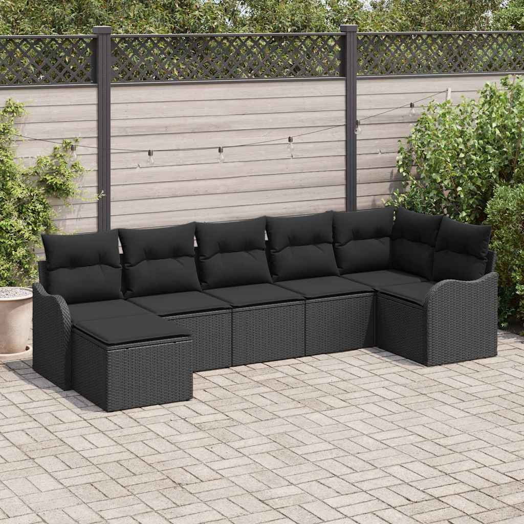 Gartensofa-set 7 stk. Schwarz Poly-Rattan