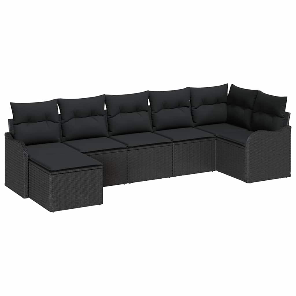 Gartensofa-set 7 stk. Schwarz Poly-Rattan