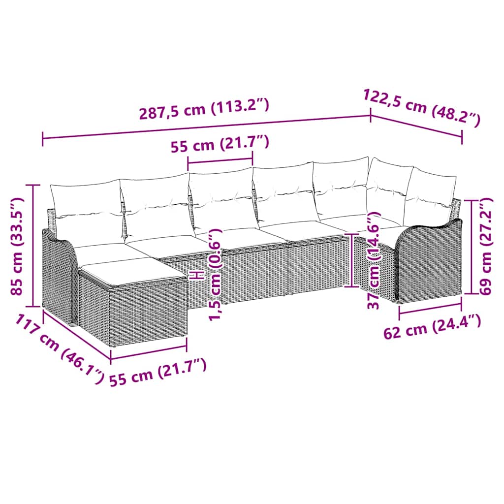 Gartensofa-set 7 stk. Schwarz Poly-Rattan