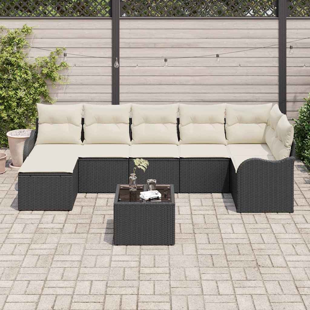 Gartensofa-set 8 stk. Schwarz und Weiß Poly-Rattan