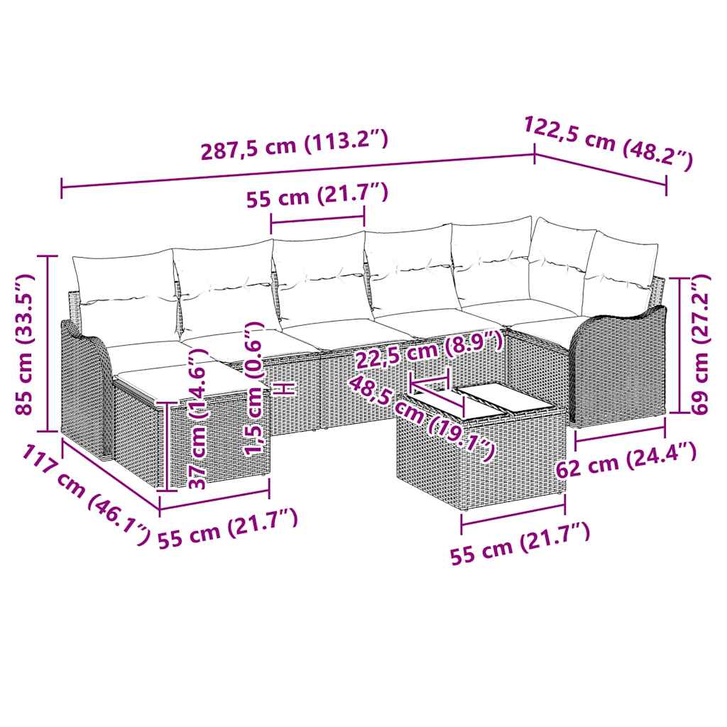 Gartensofa-set 8 stk. Schwarz und Weiß Poly-Rattan