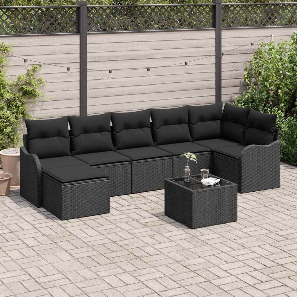 Gartensofa-set 8 stk. Schwarz Poly-Rattan