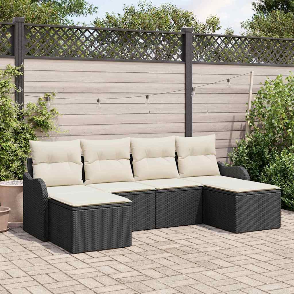 Gartensofa-set 6 stk. Schwarz und Weiß Poly-Rattan