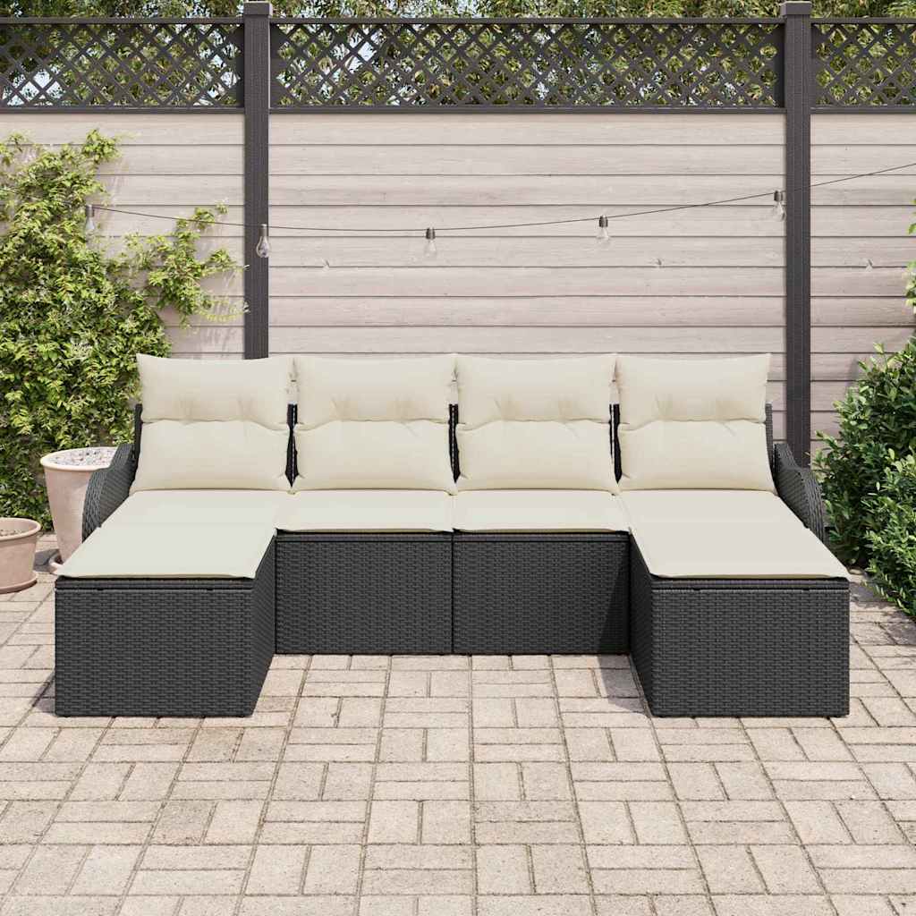 Gartensofa-set 6 stk. Schwarz und Weiß Poly-Rattan
