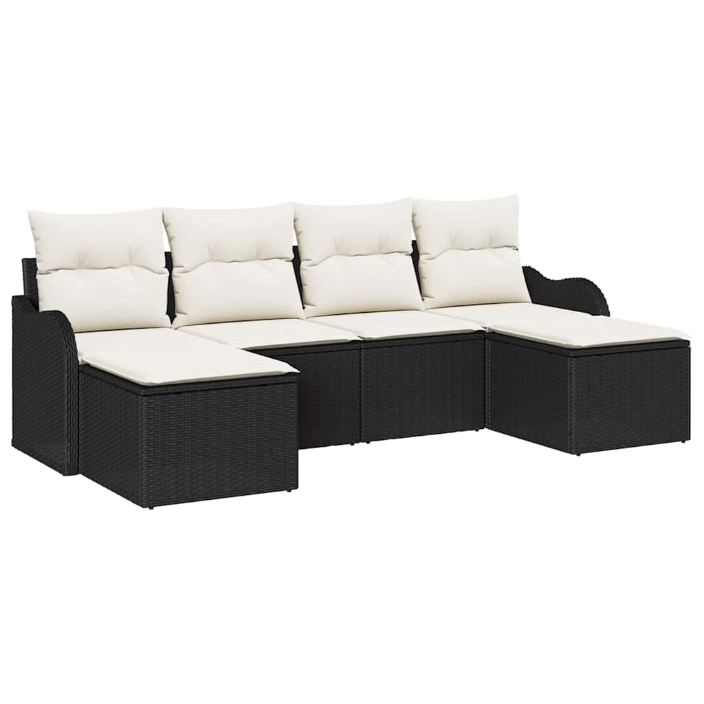 Gartensofa-set 6 stk. Schwarz und Weiß Poly-Rattan