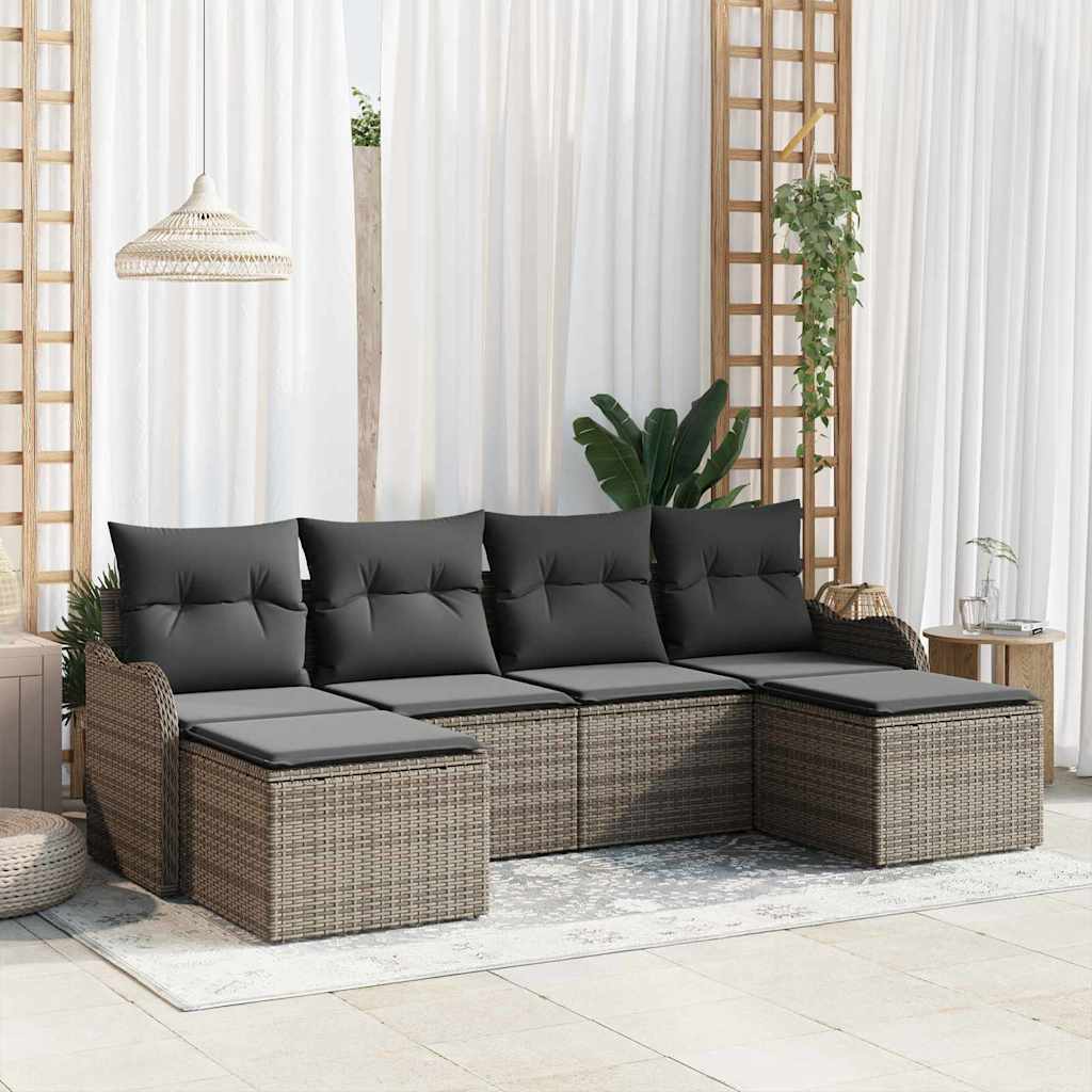 Gartensofa-set 6 stk. Grau Poly-Rattan