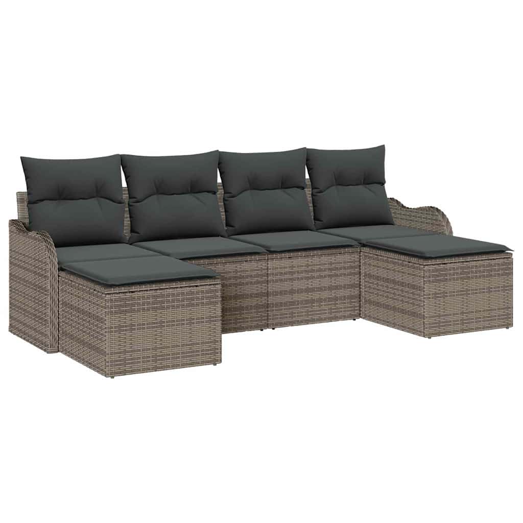 Gartensofa-set 6 stk. Grau Poly-Rattan