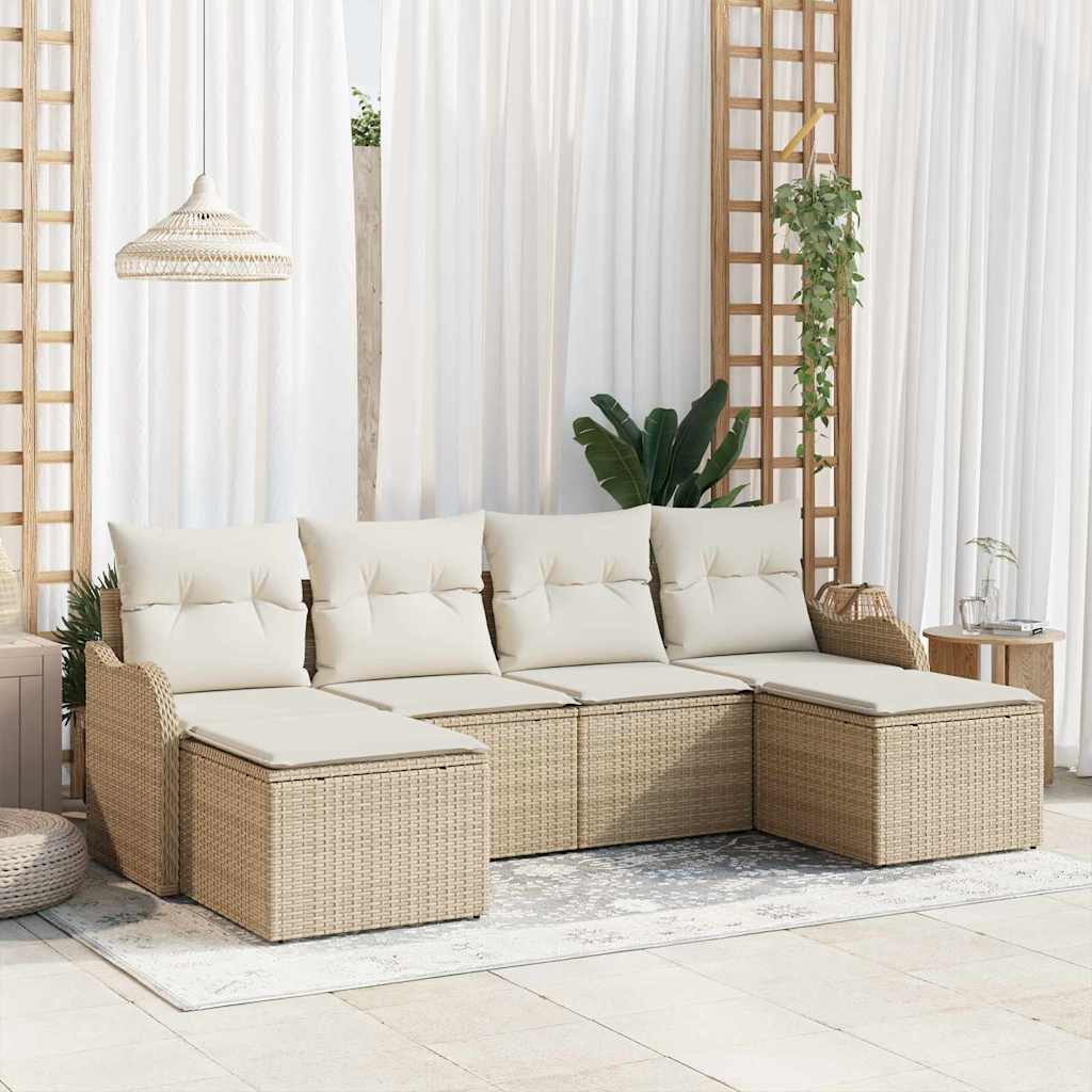 Gartensofa-set 6 stk. Beige und Weiß Poly-Rattan