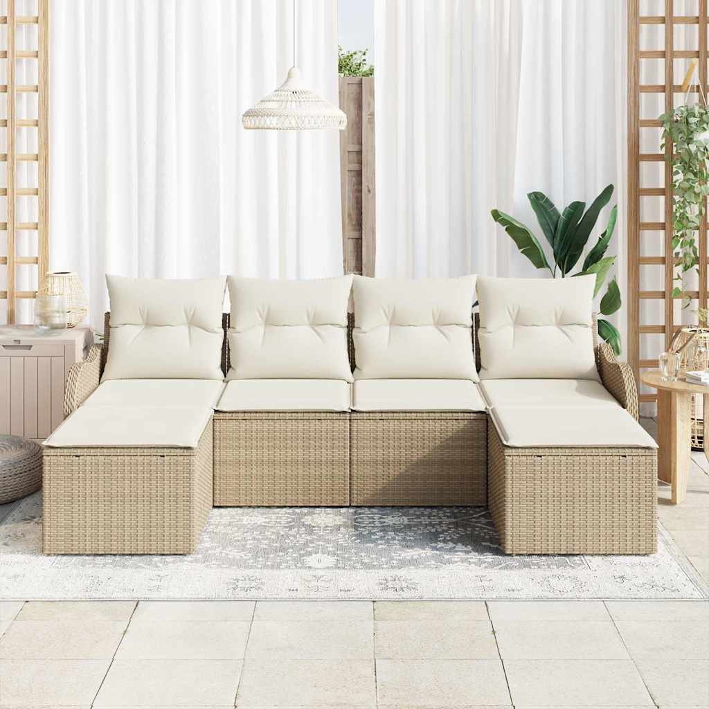 Gartensofa-set 6 stk. Beige und Weiß Poly-Rattan