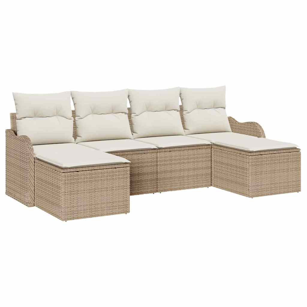 Gartensofa-set 6 stk. Beige und Weiß Poly-Rattan