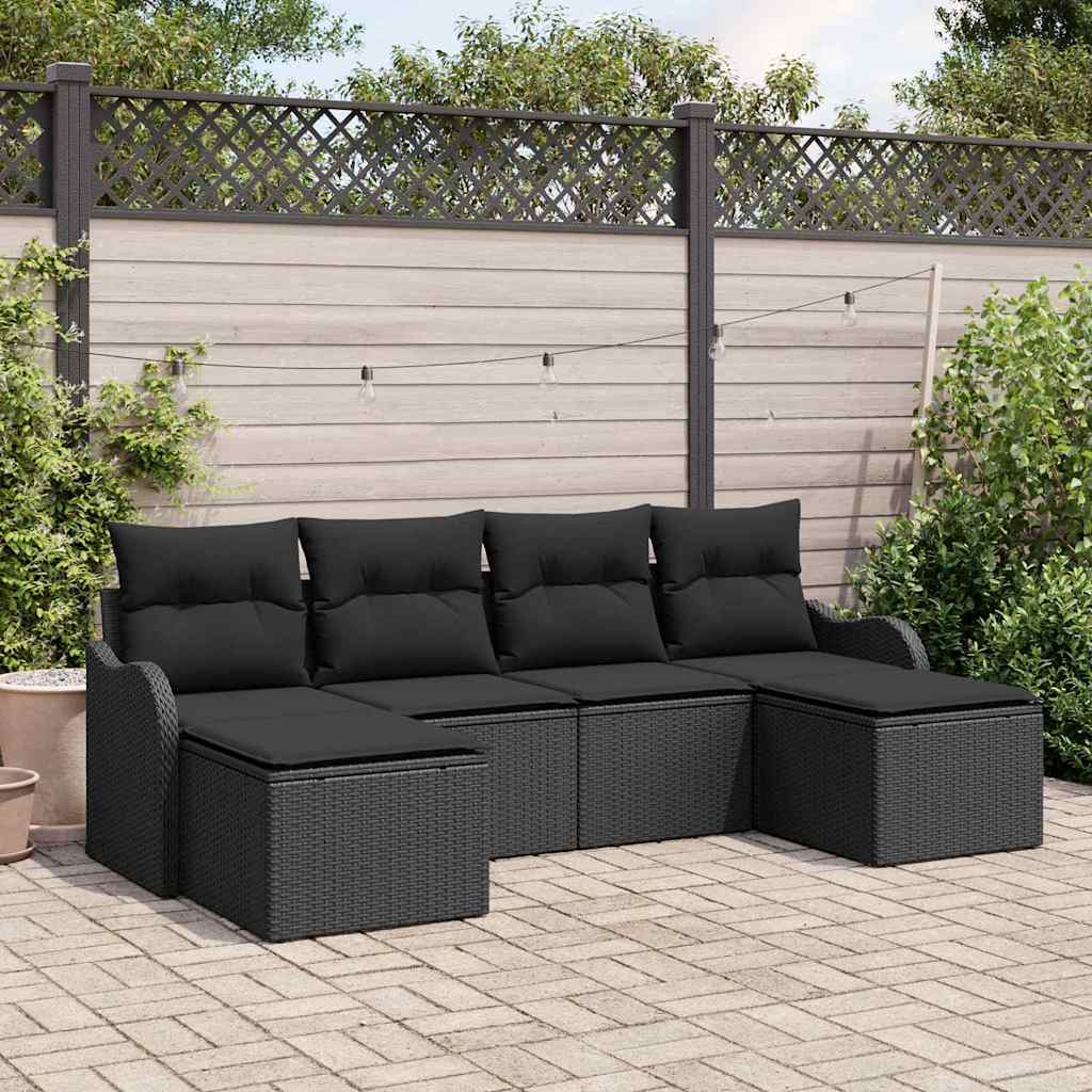 Gartensofa-set 6 stk. Schwarz Poly-Rattan