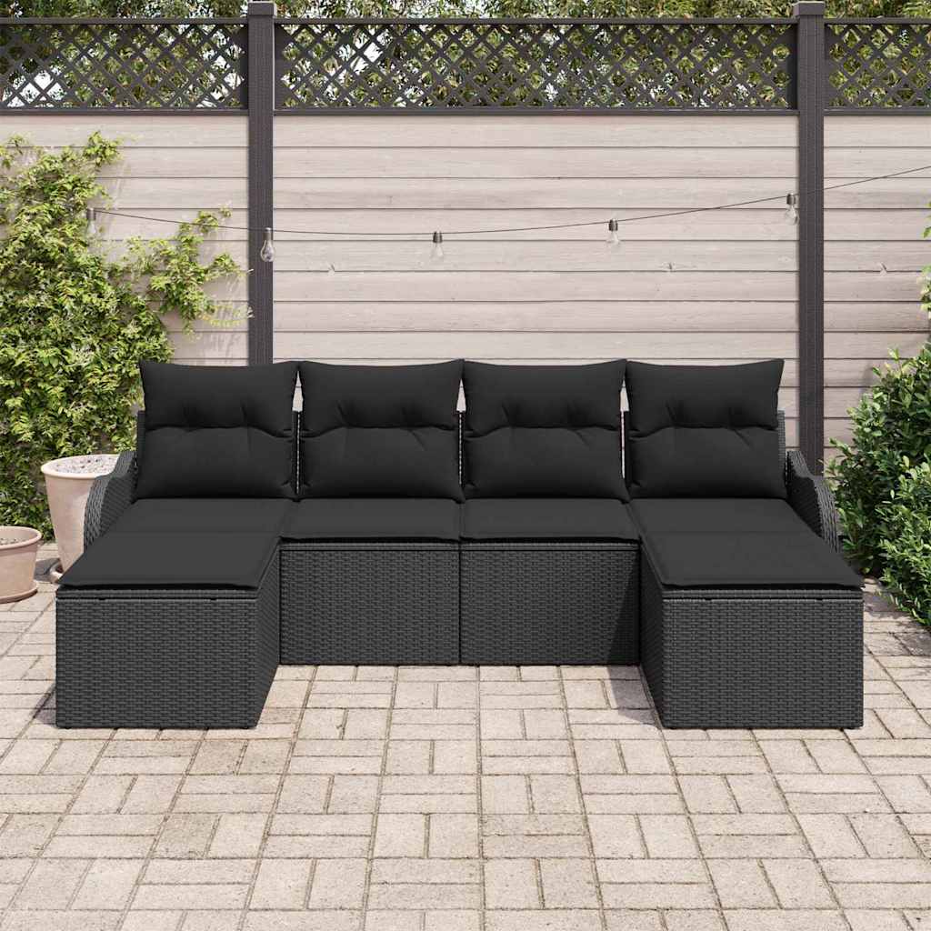 Gartensofa-set 6 stk. Schwarz Poly-Rattan