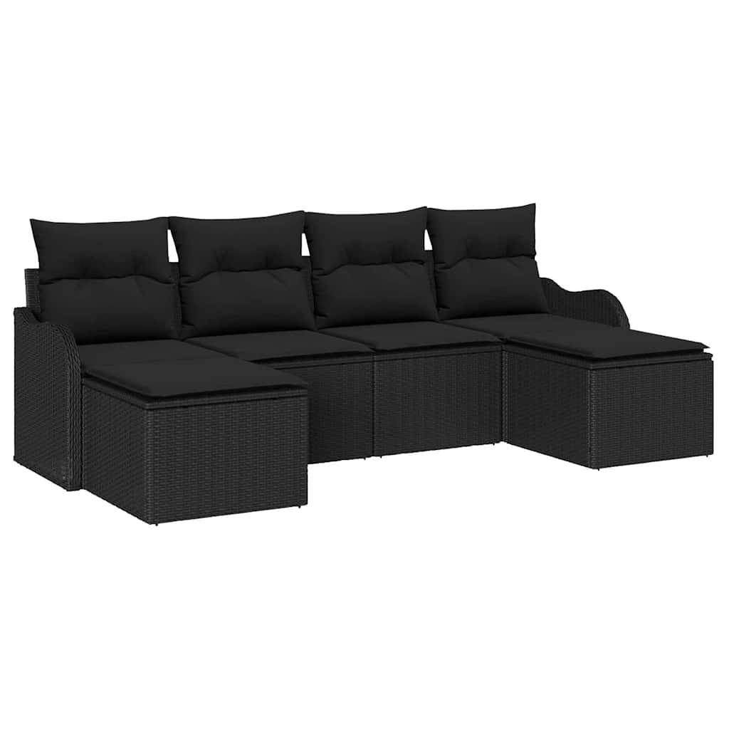 Gartensofa-set 6 stk. Schwarz Poly-Rattan