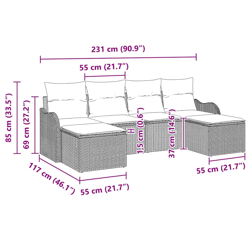 Gartensofa-set 6 stk. Schwarz Poly-Rattan