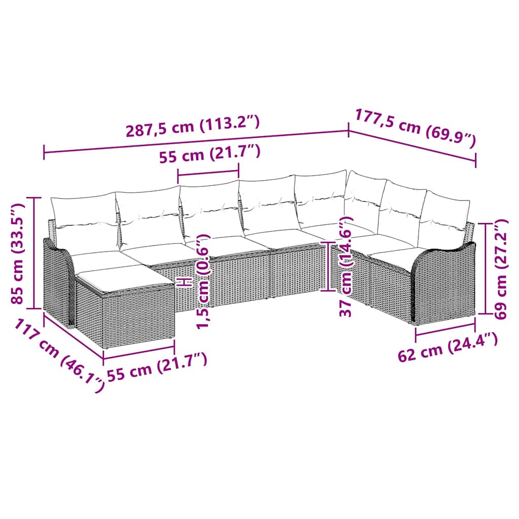 Gartensofa-set 8 stk. Schwarz Poly-Rattan