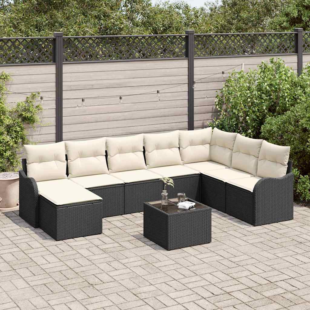 Gartensofa-set 9 stk. Schwarz und Weiß Poly-Rattan